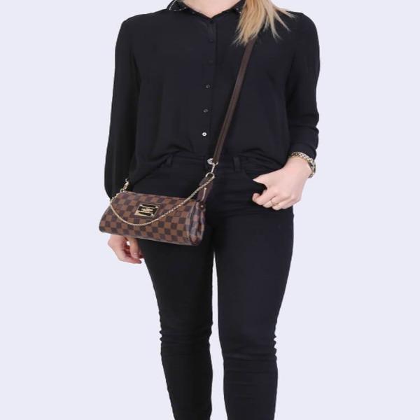 LV Eva Clutch Damier Ebene Canvas