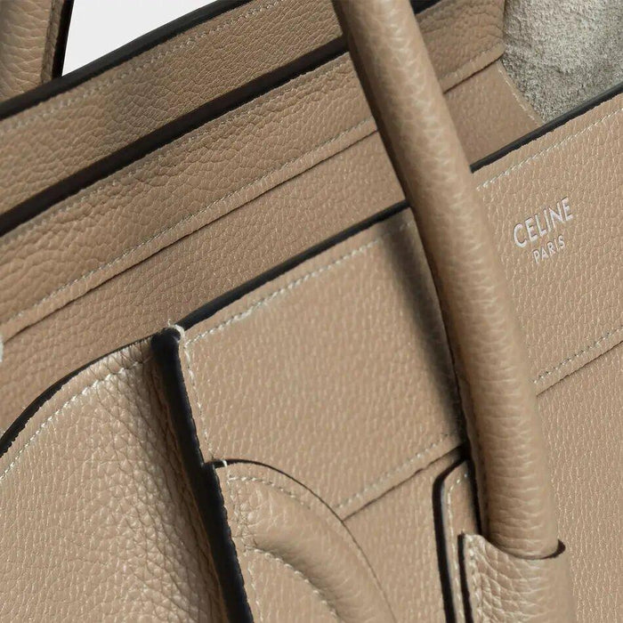Celine Micro Luggage Handbag In Drummed Calfskin Dune