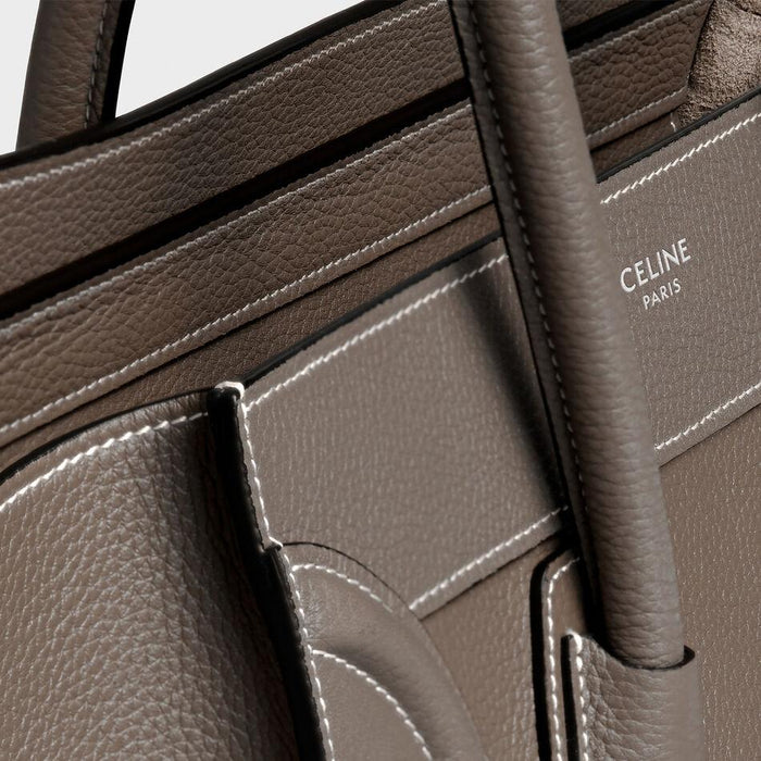 Micro Luggage Handbag In Drummed Calfskin Souris