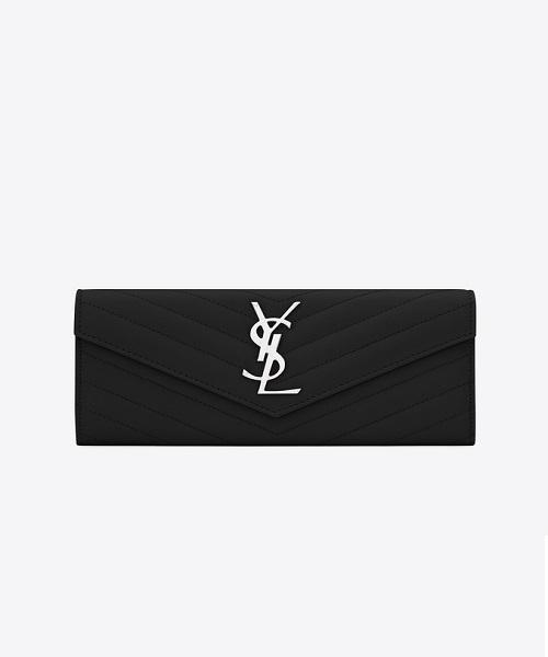 Saint Laurent Monogram Large Flap Wallet Black De Poudre
