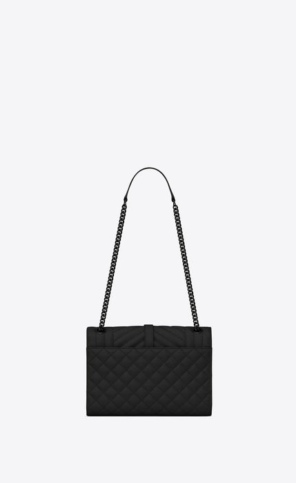 Saint Laurent Envelope Medium Bag Mix Matelassé Grain De Poudre Embossed leather Black Black-Toned
