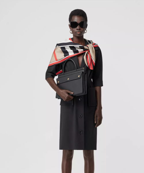 Burberry Small Leather Title Bag With Pocket Detail Black