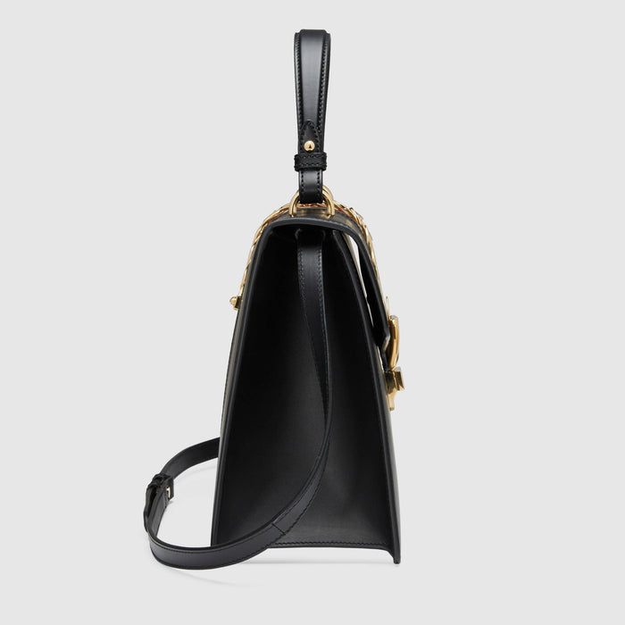 Gucci Sylvie Medium Top Handle Bag Black Leather