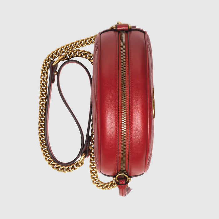 Gucci GG Marmont Mini Round Shoulder Bag Hibiscus Red