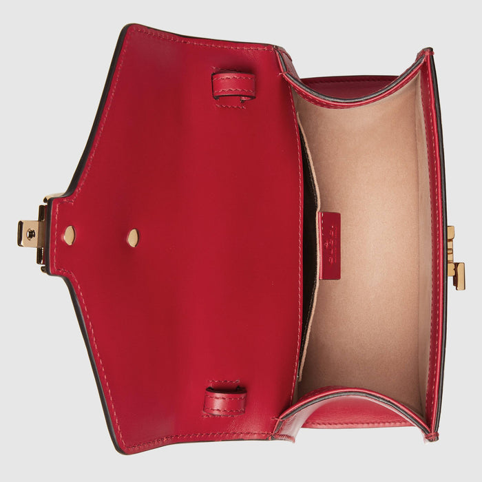 Gucci Sylvie Leather Mini Top Handle Hibiscus Red Bag