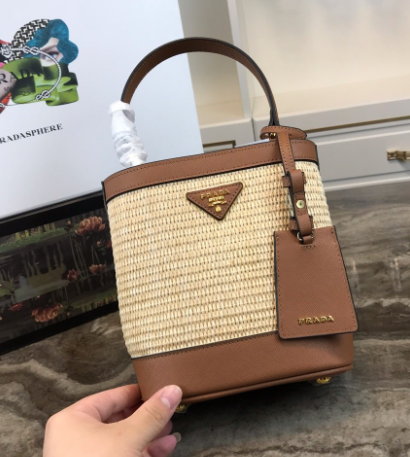 Prada Panier Medium Straw Bag Dark Brown Stuffelectric