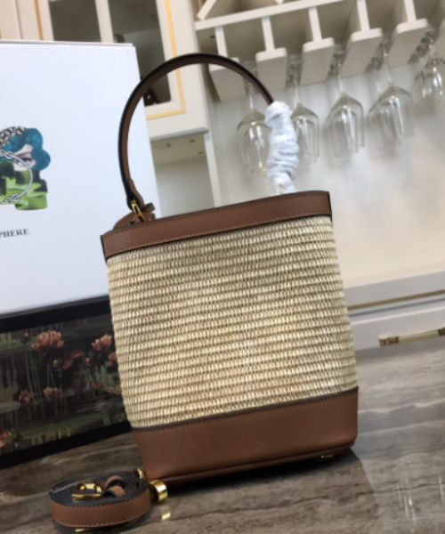 Prada panier medium straw bag best sale