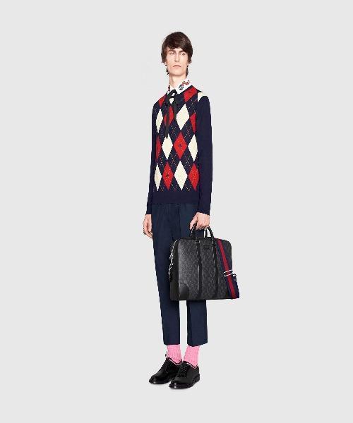 Gucci GG Supreme Briefcase Black/Grey Canvas