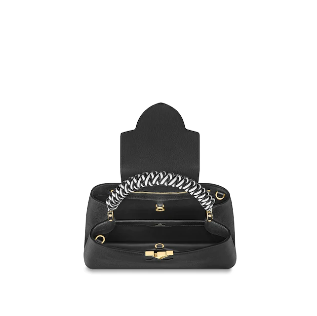 LV Capucine PM Handbag Taurillon Leather Noir/Blanc