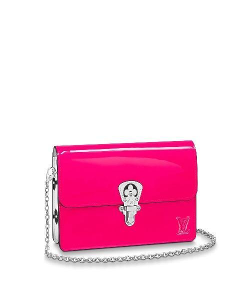 LV Cherrywood Chain Wallet Patent Leather Monogram Berlingot Pink