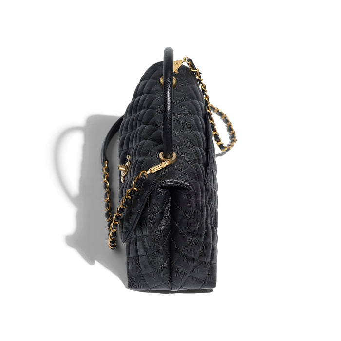 Chanel Small Flap Bag With Top Handle Black-Silver