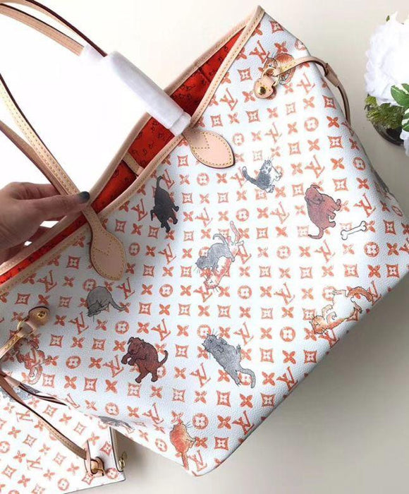 LV Neverfull MM Catogram White/Orange — Stuffelectric