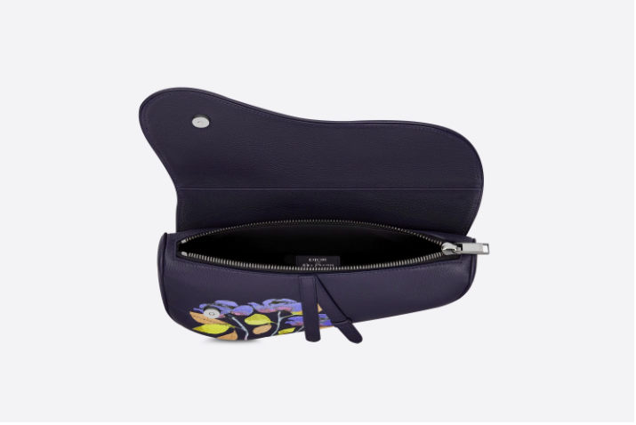 Dior Saddle Bag Navy Blue Grained Calfskin And Alex Foxton Floral