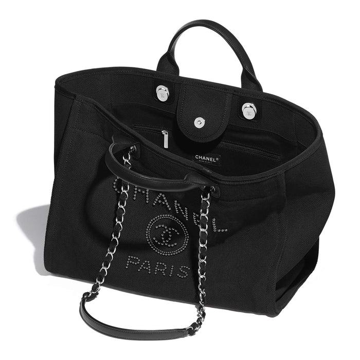 Chanel Deauville Fabric Tote Black/Gray